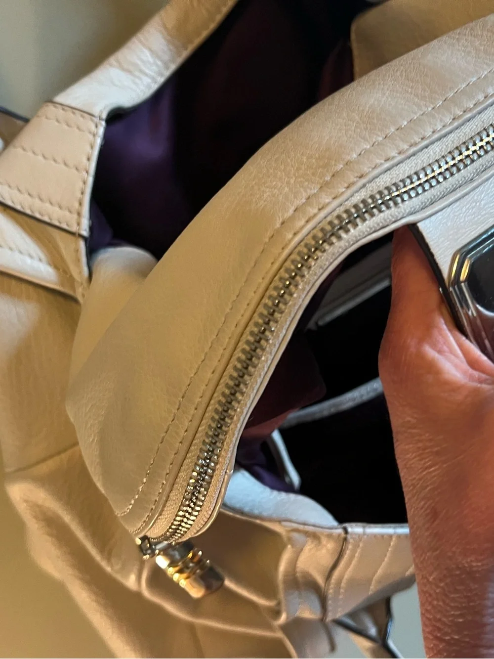 b. makowsky Cream Leather Satchel with Turn-Lock Hardware